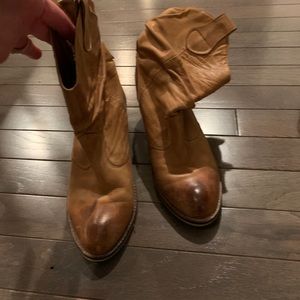 Tan distressed Aldo mid calf booties